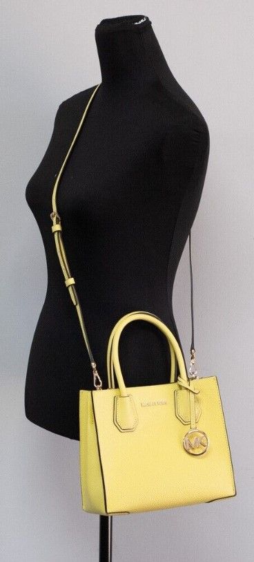 Michael Kors Mercer Medium Sunshine Pebble Leather Messenger Crossbody Handbag