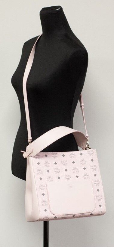 MCM Aren Medium Powder Pink Mixed Visetos Leather Hobo Shoulder Bag Handbag