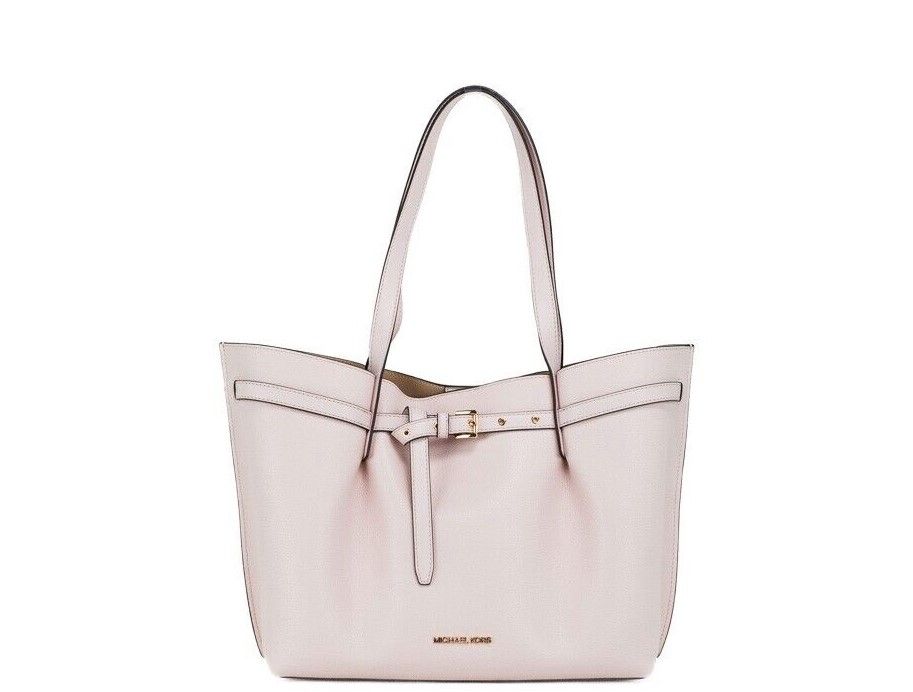 Michael Kors Emilia Large East West Powder Blush Pebbled Leather Tote Handbag Pink