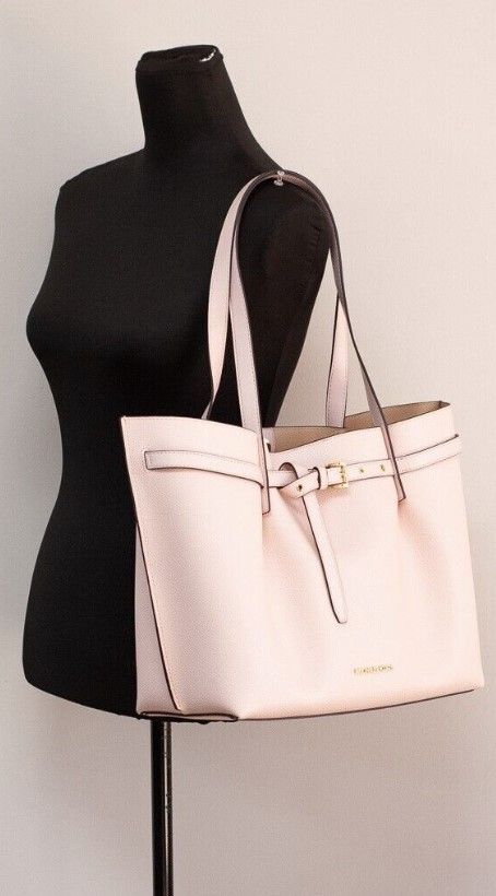 Michael Kors Emilia Large East West Powder Blush Pebbled Leather Tote Handbag Pink