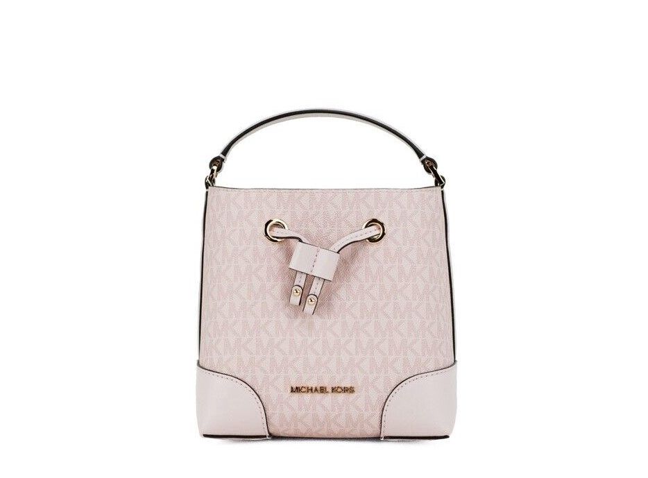 Michael Kors Mercer Small Dark Powder Blush PVC Bucket Crossbody Handbag Purse Pink