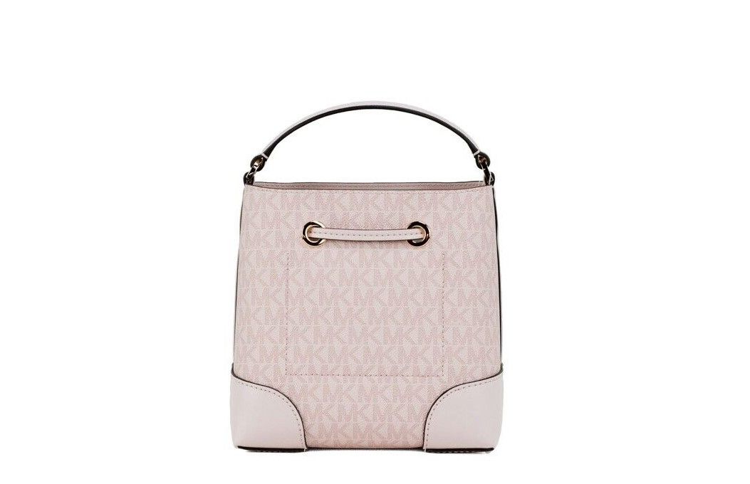 Michael Kors Mercer Small Dark Powder Blush PVC Bucket Crossbody Handbag Purse Pink