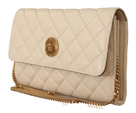 Versace Elegant White Nappa Leather Evening Shoulder Bag