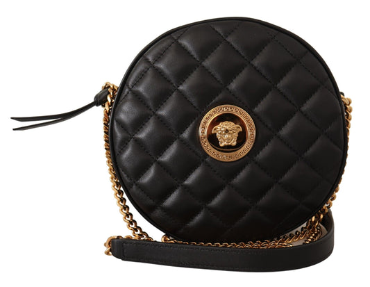 Versace Elegant Round Nappa Leather Shoulder Bag