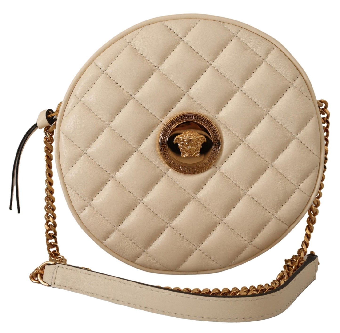 Versace Elegant White Nappa Leather Round Shoulder Bag