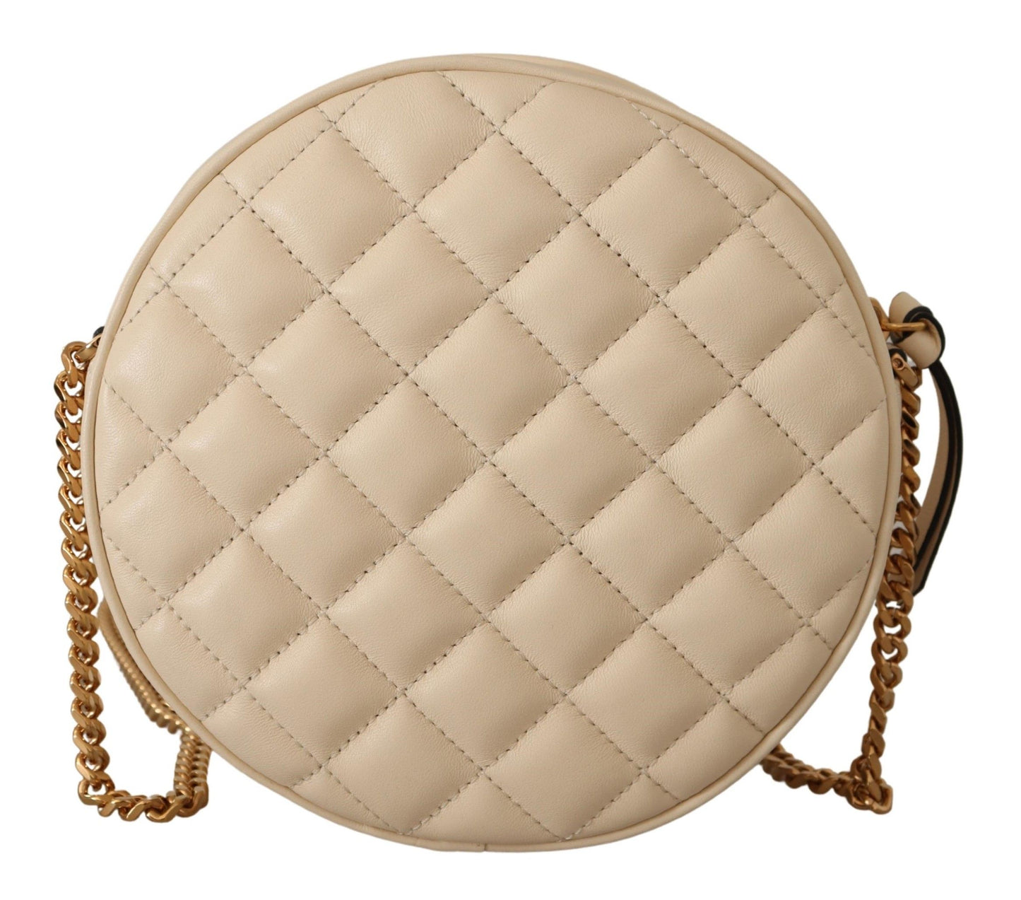 Versace Elegant White Nappa Leather Round Shoulder Bag