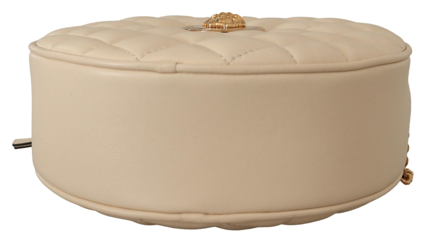 Versace Elegant White Nappa Leather Round Shoulder Bag