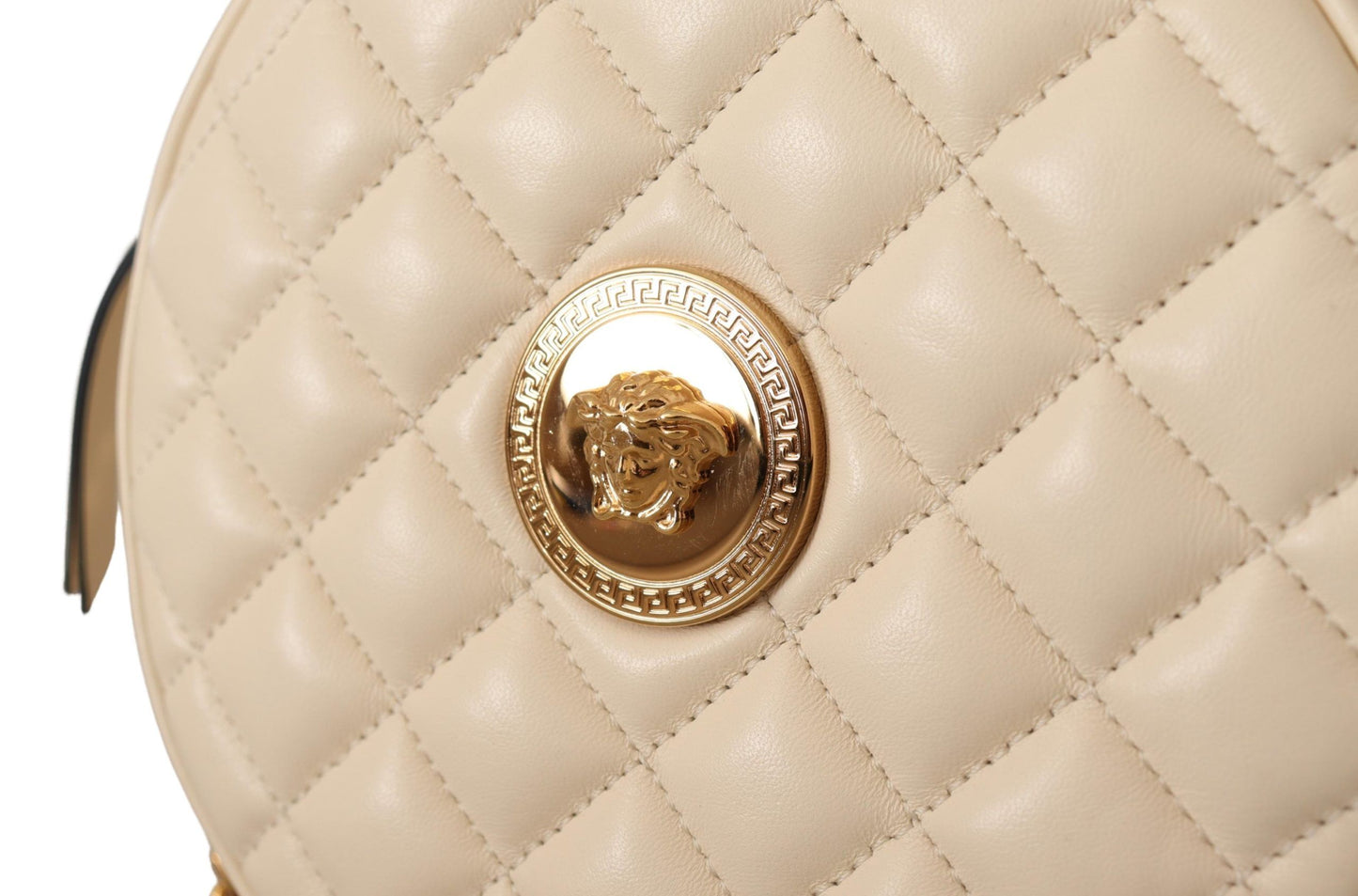 Versace Elegant White Nappa Leather Round Shoulder Bag