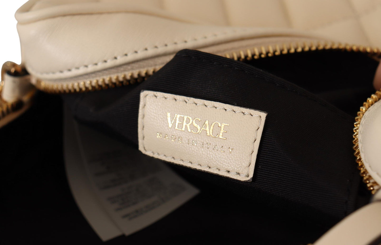 Versace Elegant White Nappa Leather Round Shoulder Bag