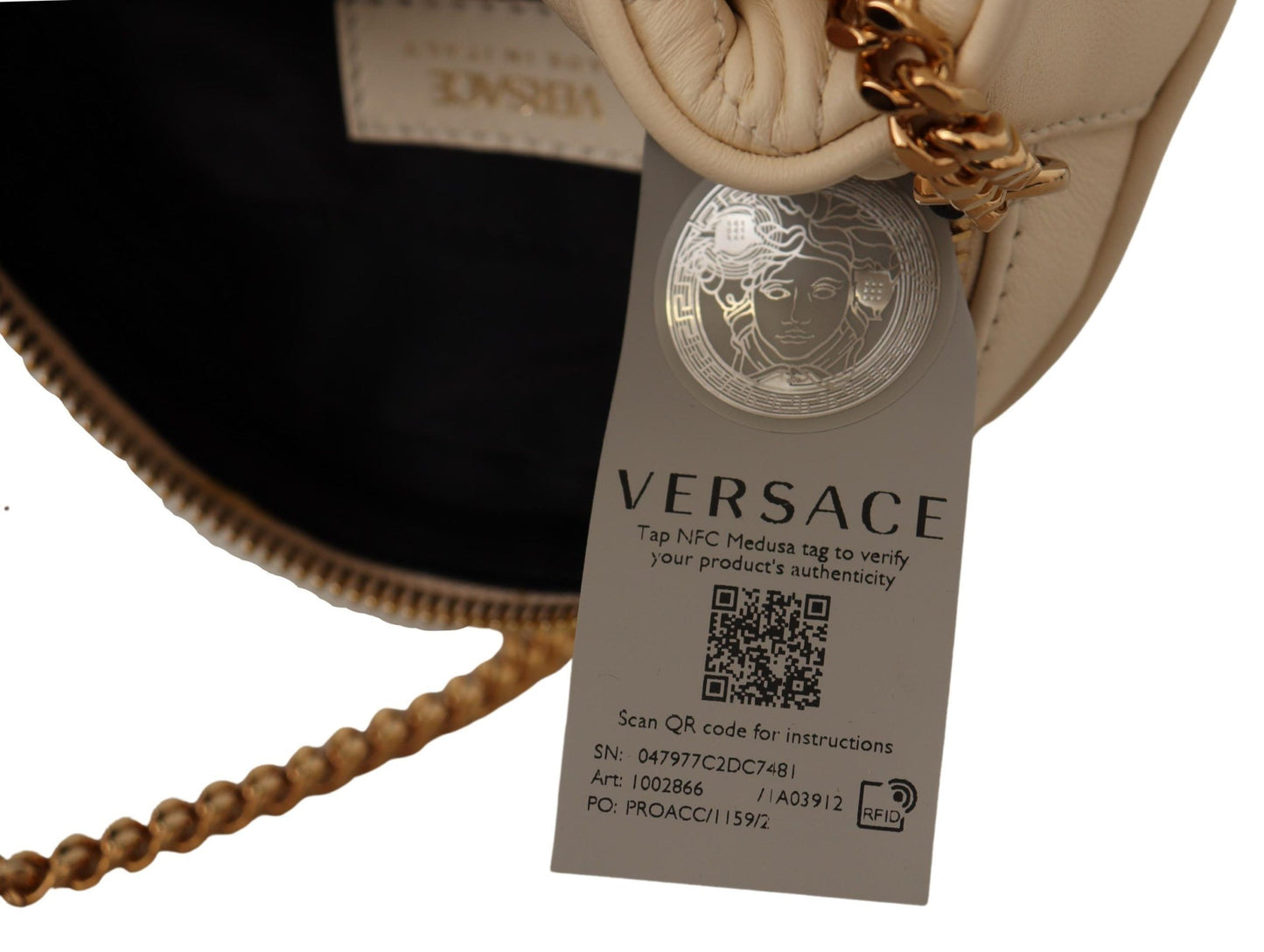 Versace Elegant White Nappa Leather Round Shoulder Bag