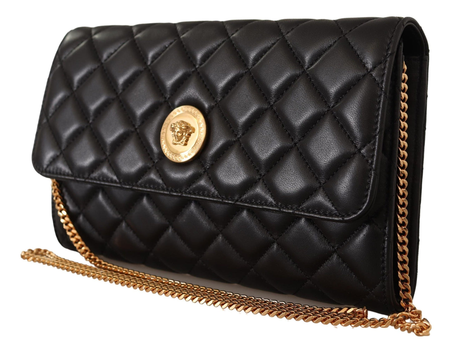 Versace Elegant Black Nappa Leather Evening Bag