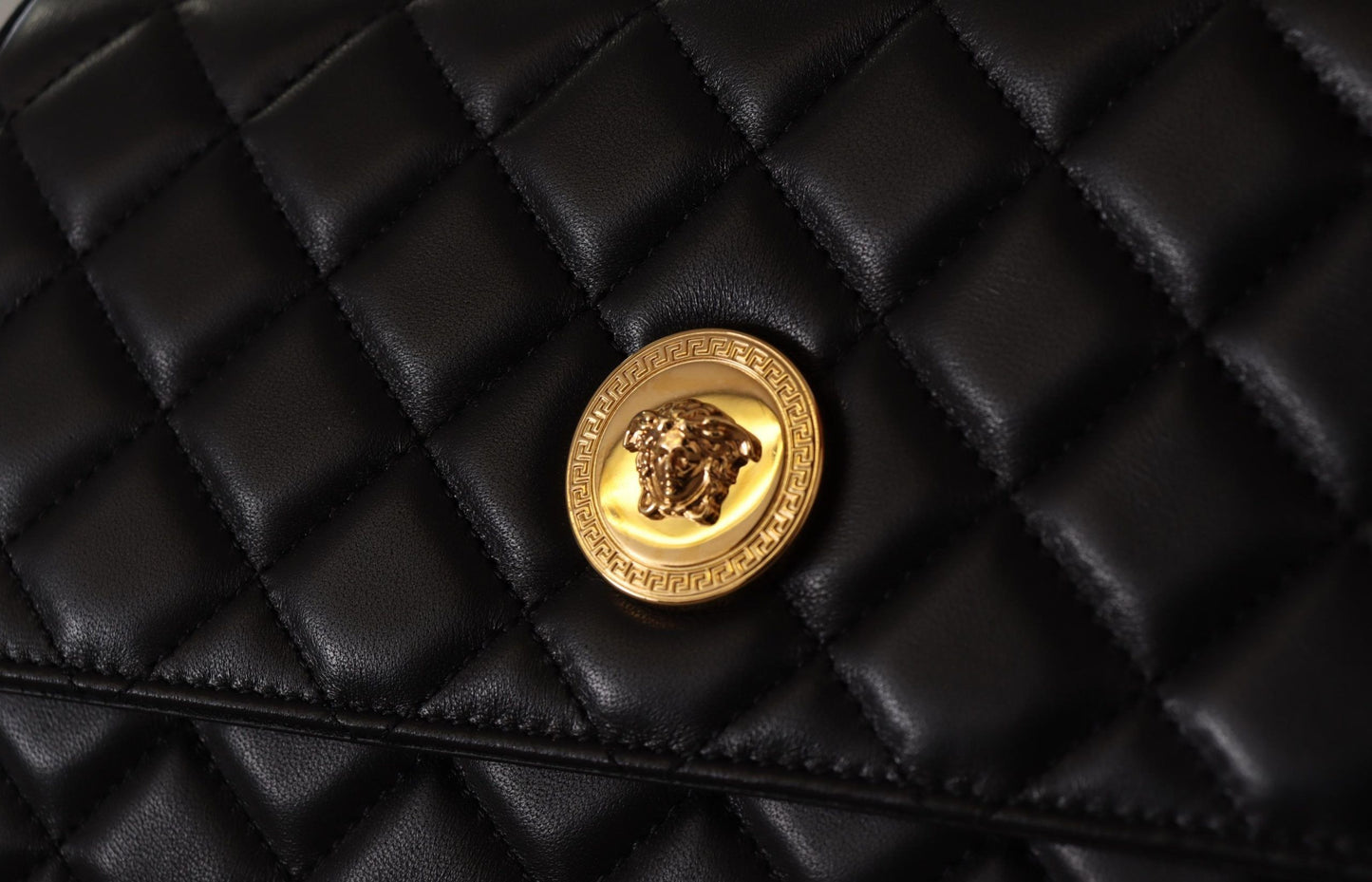 Versace Elegant Black Nappa Leather Evening Bag