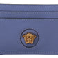 Versace Elegant Light Blue Calf Leather Card Holder