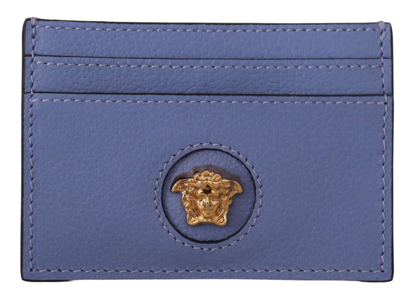 Versace Elegant Light Blue Calf Leather Card Holder