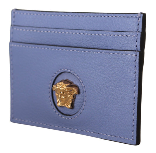 Versace Elegant Light Blue Calf Leather Card Holder