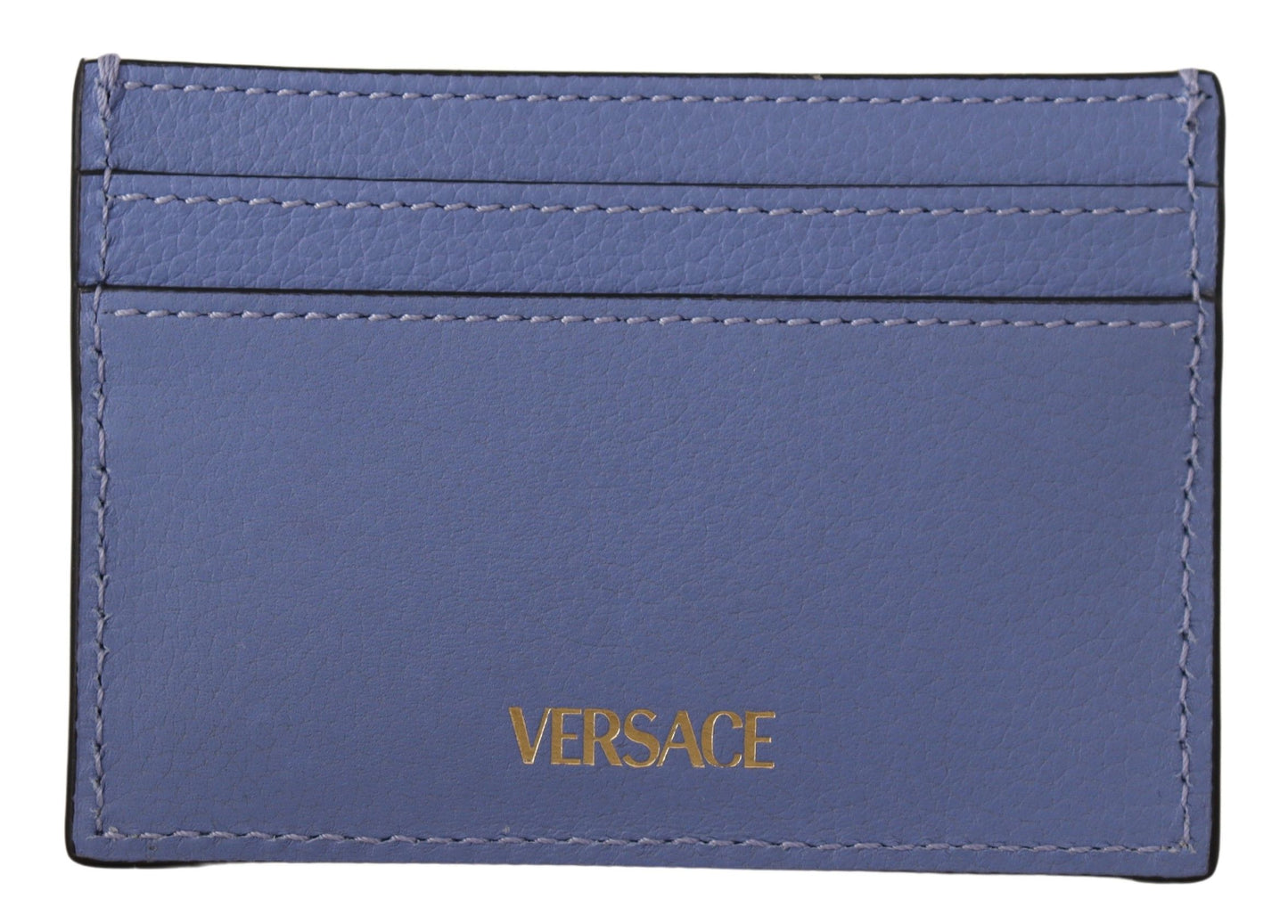 Versace Elegant Light Blue Calf Leather Card Holder