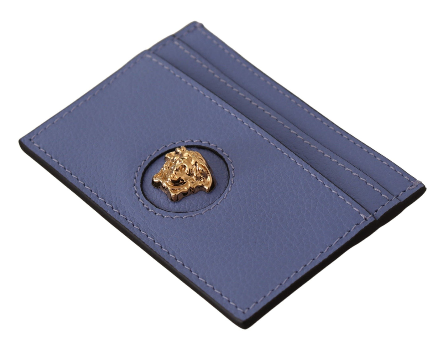 Versace Elegant Light Blue Calf Leather Card Holder