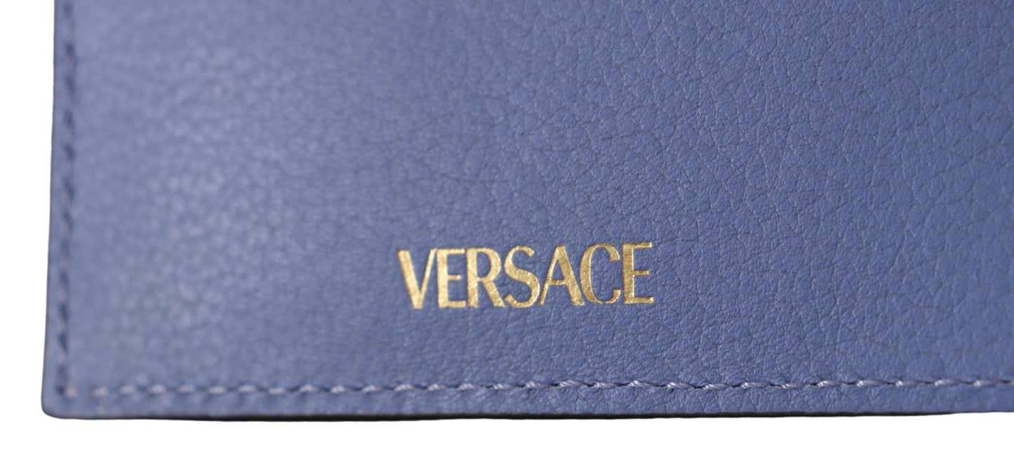 Versace Elegant Light Blue Calf Leather Card Holder