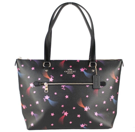 COACH Disco Star Print Crossgrain Leather Gallery Shoulder Tote Handbag