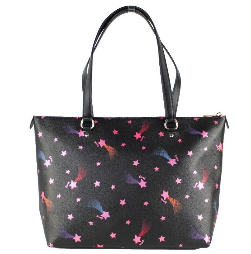 COACH Disco Star Print Crossgrain Leather Gallery Shoulder Tote Handbag