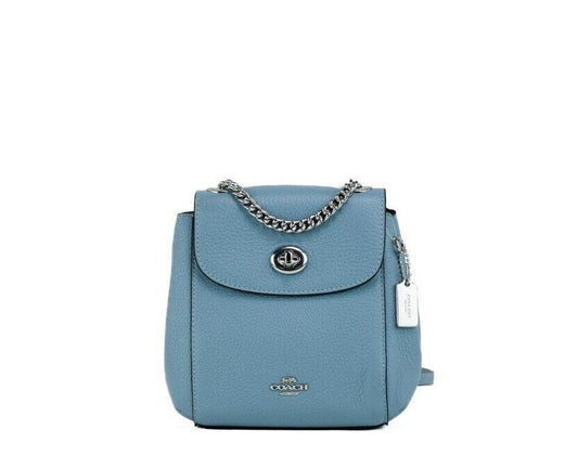 COACH Mini Cornflower Blue Pebble Leather Convertible Chain Backpack Bag