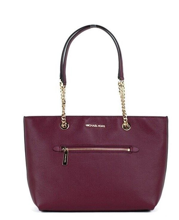 Michael Kors Jet Set Medium Mulberry Leather Front Zip Chain Tote Bag Handbag