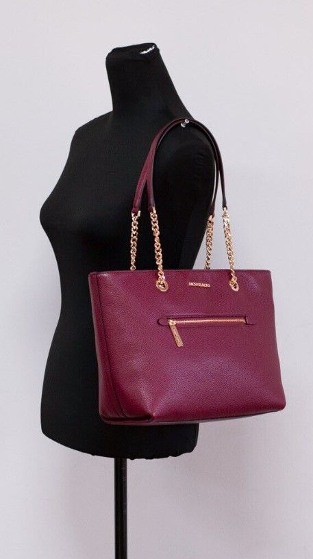 Michael Kors Jet Set Medium Mulberry Leather Front Zip Chain Tote Bag Handbag