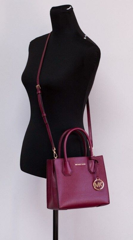 Michael Kors Mercer Medium Mulberry Leather Messenger Crossbody Handbag Purse