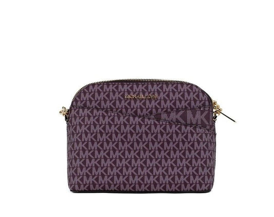 Michael Kors Jet Set Medium Bordeaux Signature PVC X Cross Dome Crossbody Bag