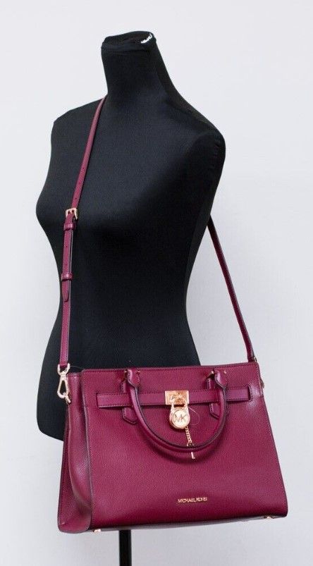 Michael Kors Hamilton Mulberry Grained Leather Satchel Crossbody Handbag Purse