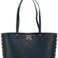 Michael Kors Manhattan Large Black Smooth Leather Studded Shoulder Tote Handbag