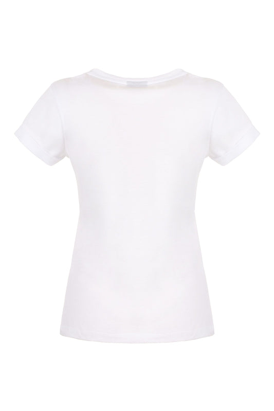 Imperfect Chic White Cotton Tee with Brass Logo