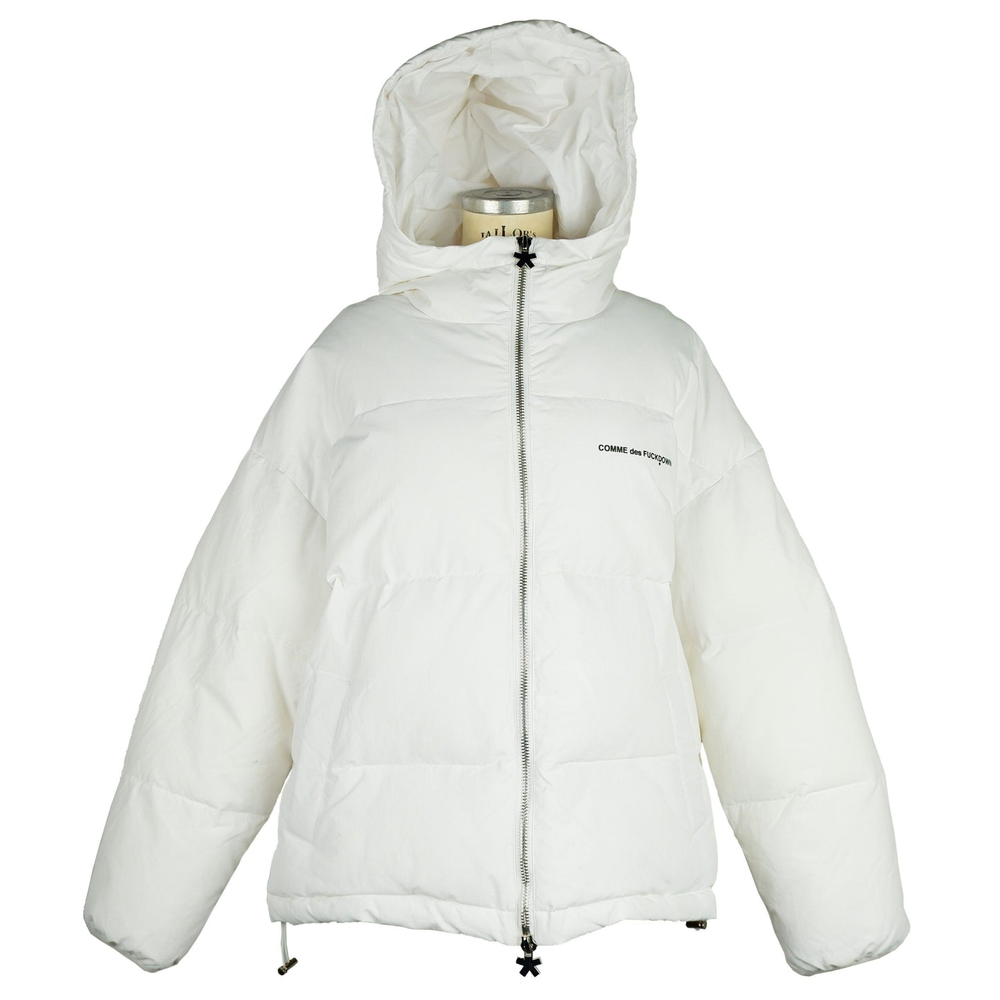 Comme Des Fuckdown Chic White Down Jacket with Iconic Print