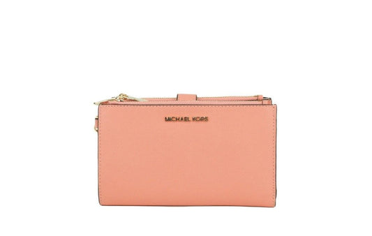 Michael Kors Jet Set Travel Signature Leather Large Double Zip Wristlet Wallet Sherbert