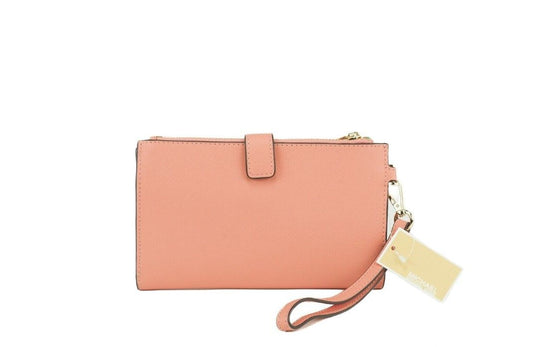 Michael Kors Jet Set Travel Signature Leather Large Double Zip Wristlet Wallet Sherbert