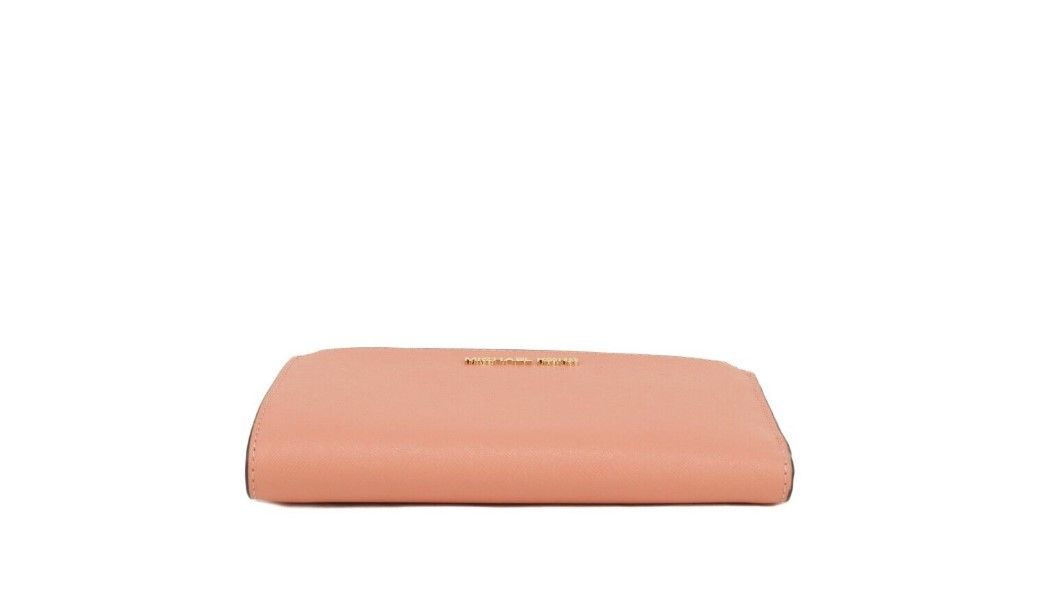 Michael Kors Jet Set Travel Signature Leather Large Double Zip Wristlet Wallet Sherbert