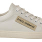 Dolce & Gabbana Elegant White Leather Sneakers with Gold Accents