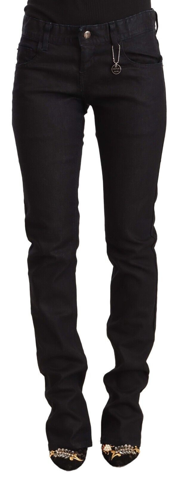 Costume National Sleek Mid-Waist Slim-Fit Black Jeans