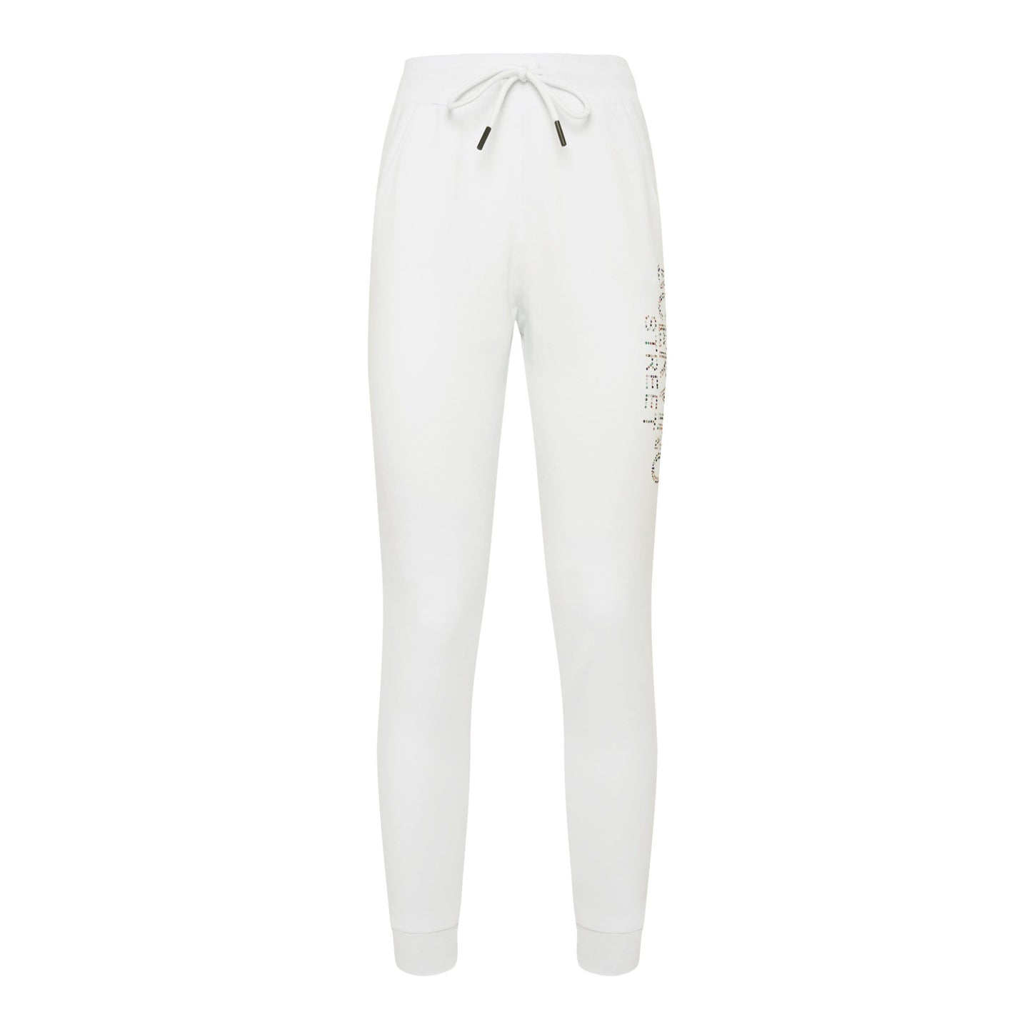 Scervino Street Elegant White Stretch Trousers with Strass Logo