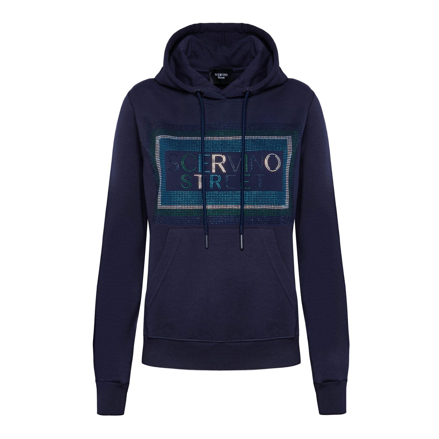 Scervino Street Elegant Blue Strass Logo Hooded Sweatshirt