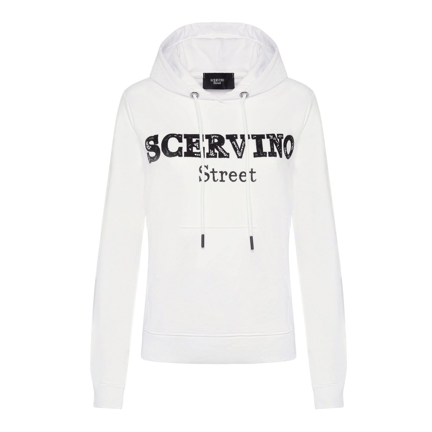 Scervino Street Elegant White Hooded Sweatshirt - Embossed Logo