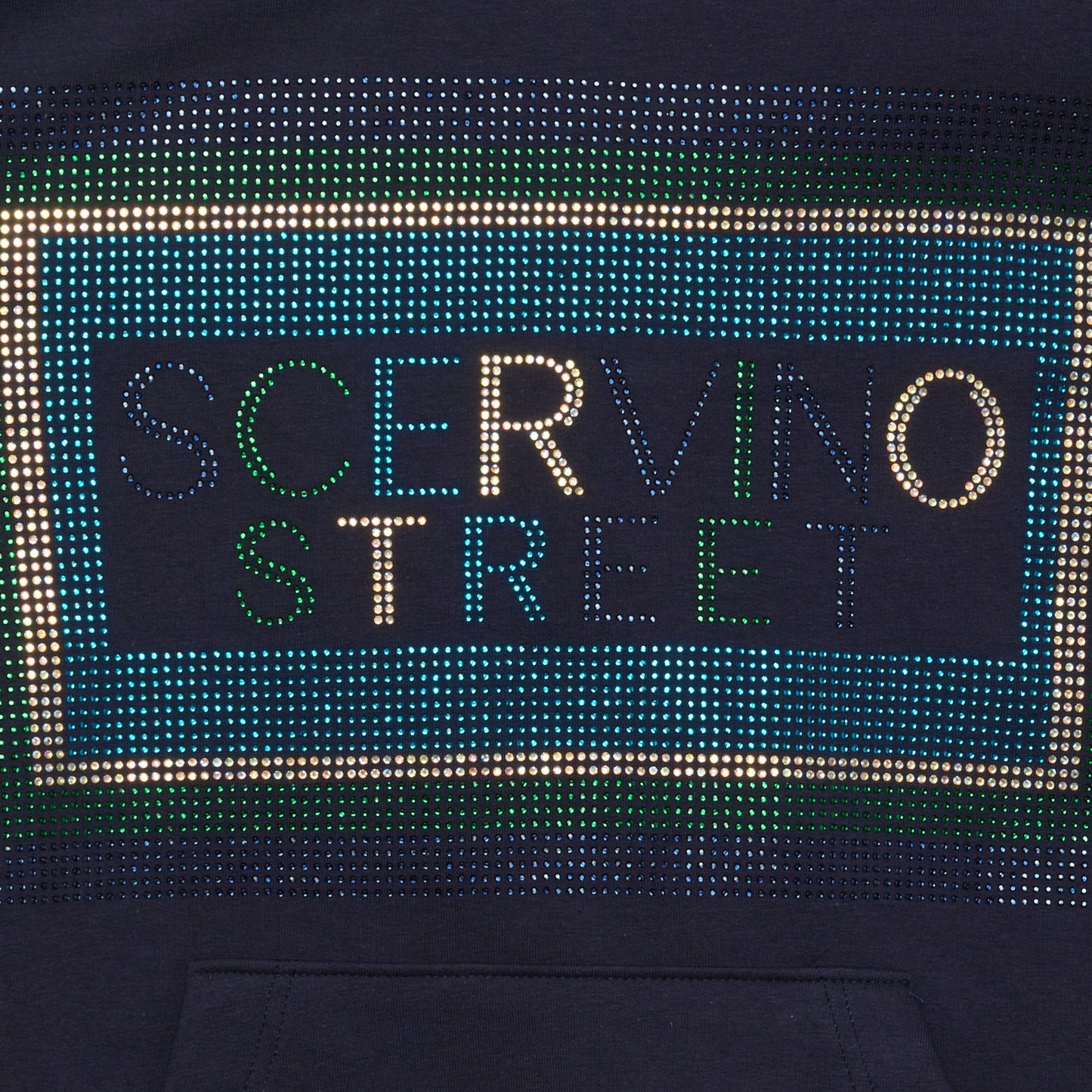 Scervino Street Elegant Blue Strass Logo Hooded Sweatshirt