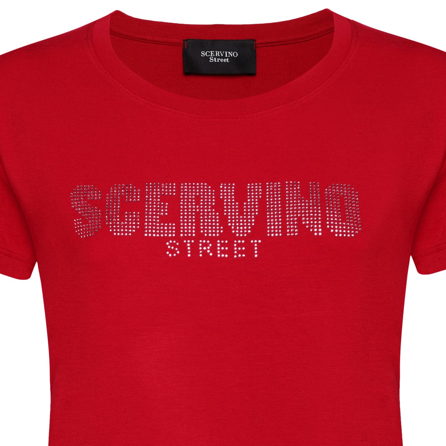 Scervino Street Red Cotton T-Shirt with Glitzy Logo Detail