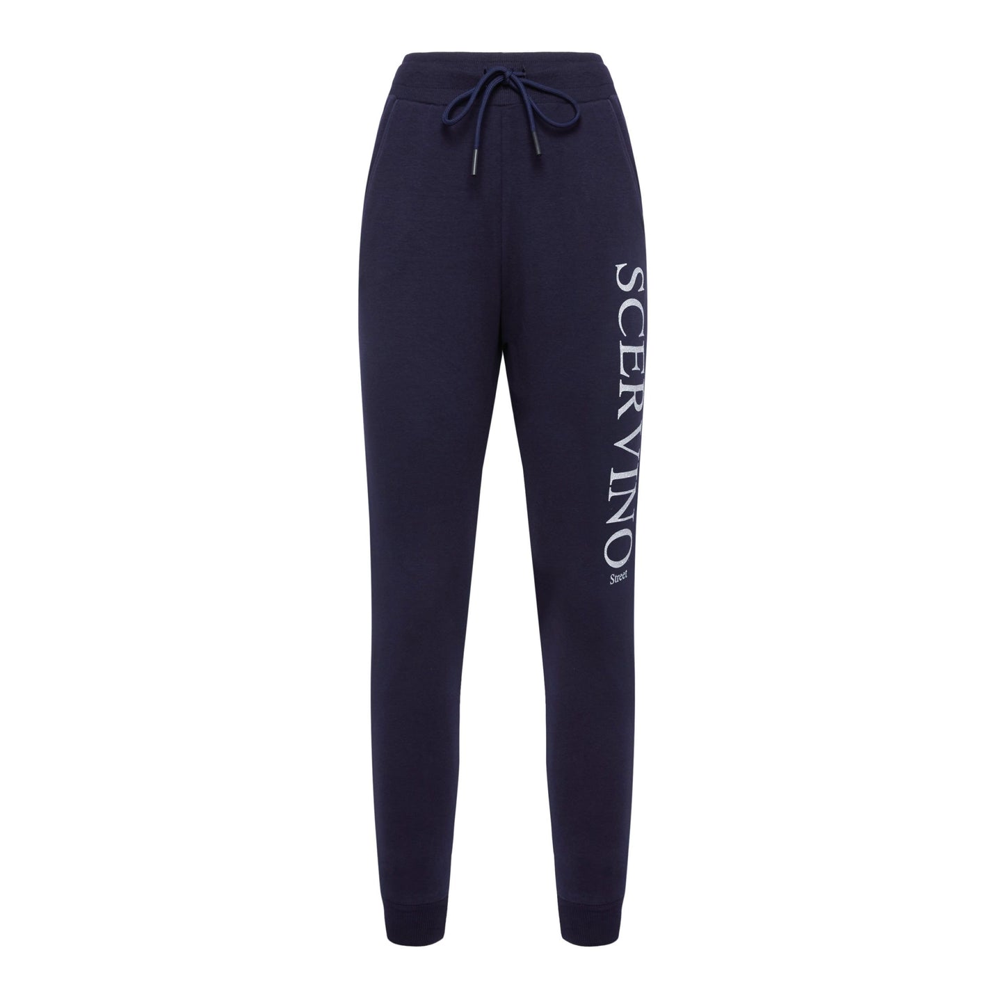 Scervino Street Elegant Blue Stretch Trousers with Strass Logo