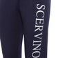 Scervino Street Elegant Blue Stretch Trousers with Strass Logo