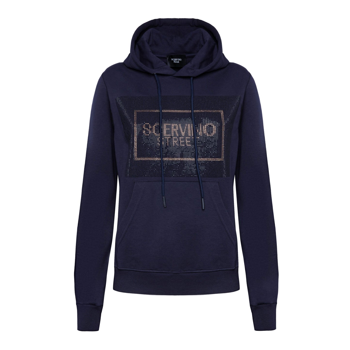 Scervino Street Elegant Blue Hooded Sweatshirt with Strass Logo