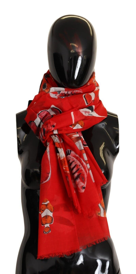 Dolce & Gabbana Elegant Red Fish Print Cotton Scarf