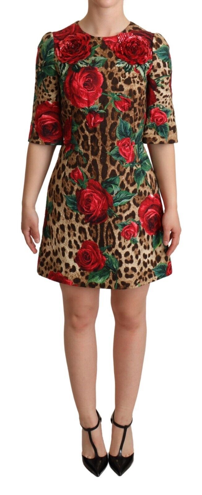 Dolce & Gabbana Chic Leopard Print Sequin Flora A-Line Dress