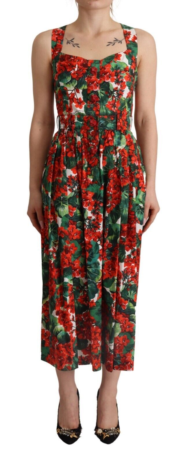 Dolce & Gabbana Elegant Red Geranium Pleated Maxi Dress