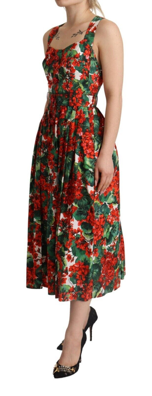 Dolce & Gabbana Elegant Red Geranium Pleated Maxi Dress